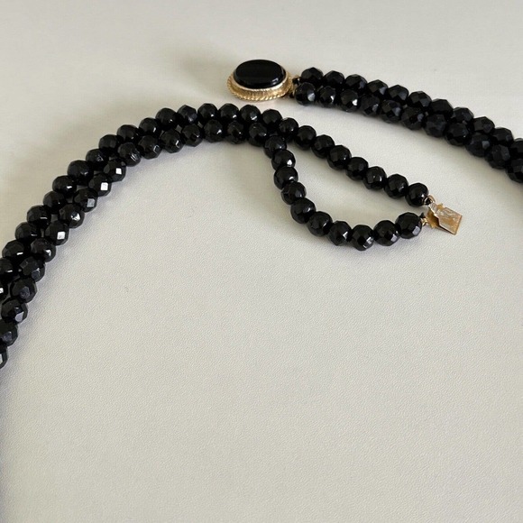 Antique Vintage Black Jet Faceted Bead Double Strand Long Statement Necklace 30" - Picture 9 of 12